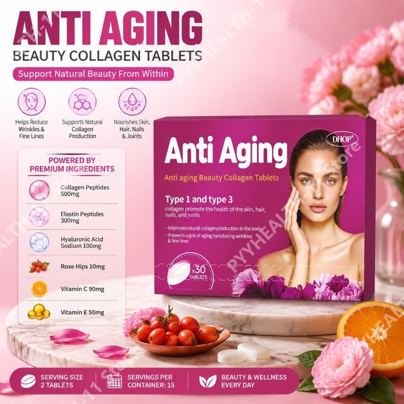 Collagen Peptide Powder - DHOP Anti-Aging Hydrolysierte Kollagen-Tabletten zur Reduzierung